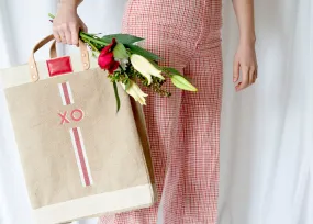 Stripe Monogram Market Bag in Red - Wholesale