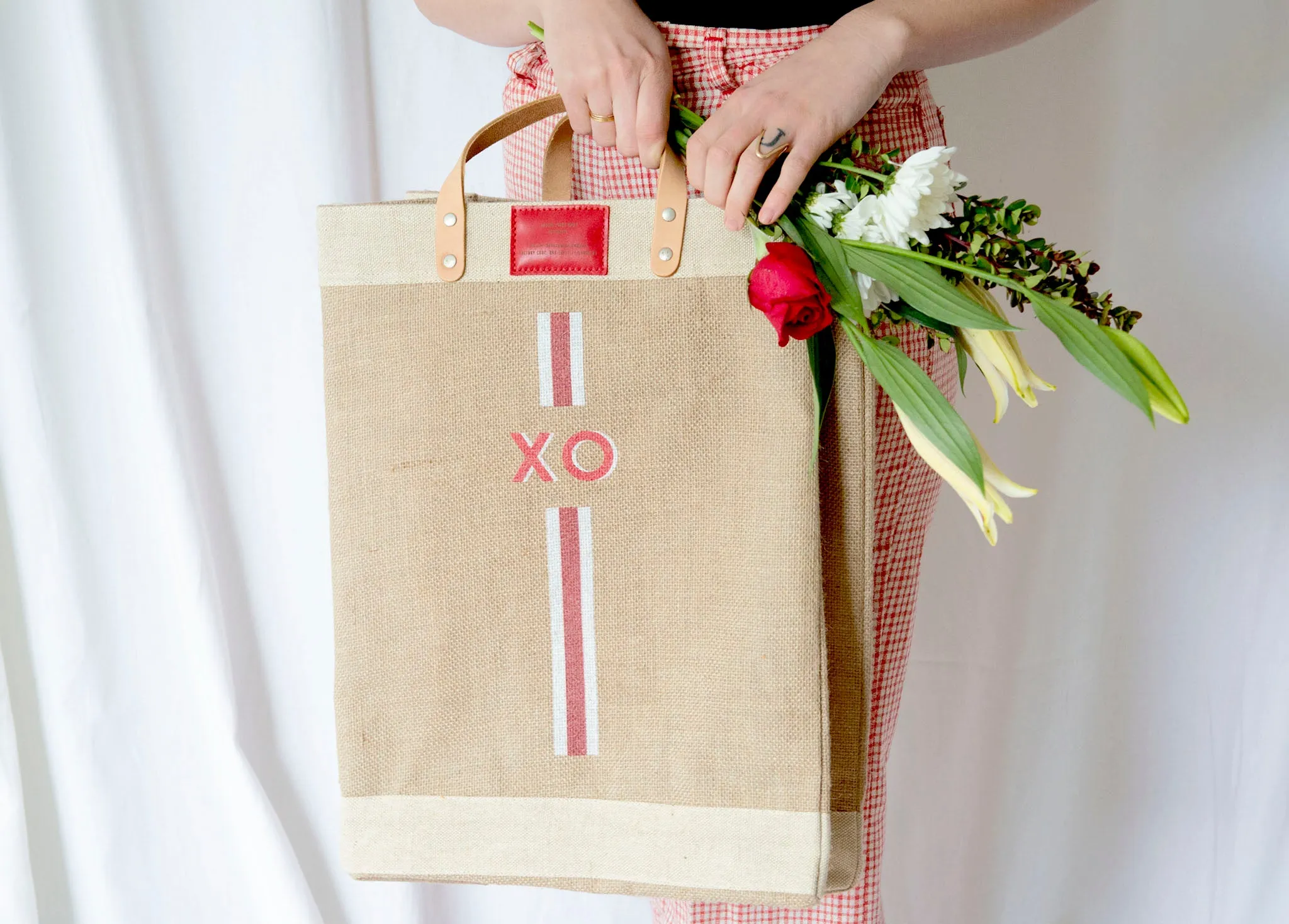 Stripe Monogram Market Bag in Red - Wholesale