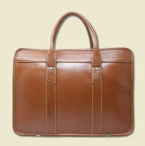 Taha Boxy Tan Genuine Leather Laptop Bag