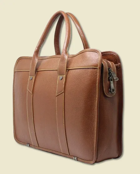 Taha Boxy Tan Genuine Leather Laptop Bag