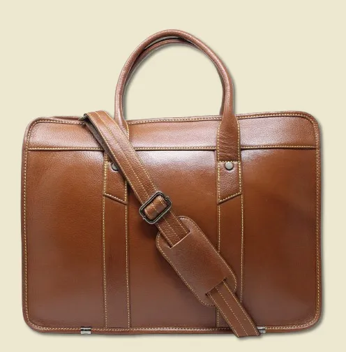 Taha Boxy Tan Genuine Leather Laptop Bag