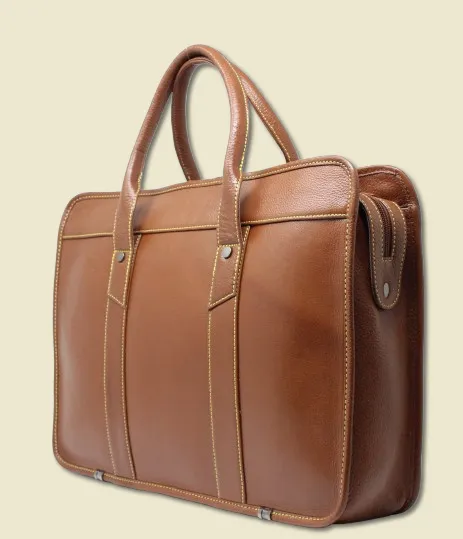 Taha Boxy Tan Genuine Leather Laptop Bag