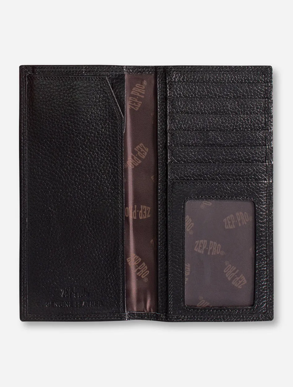 Texas Tech Silver Emblem on Black Pebble Grain Tall Wallet