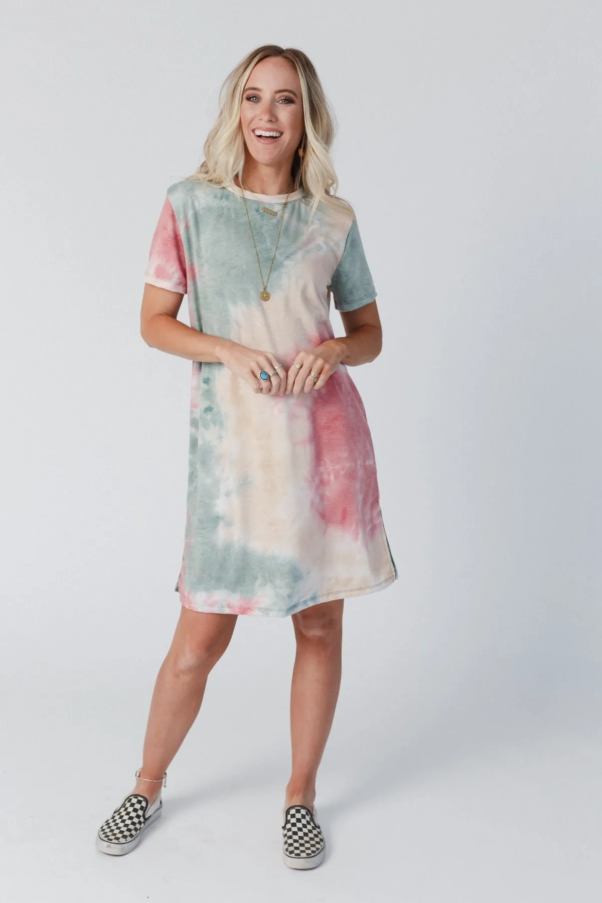 The Nest On The Daily Oversized Slit Tee Dress - Tie Dye