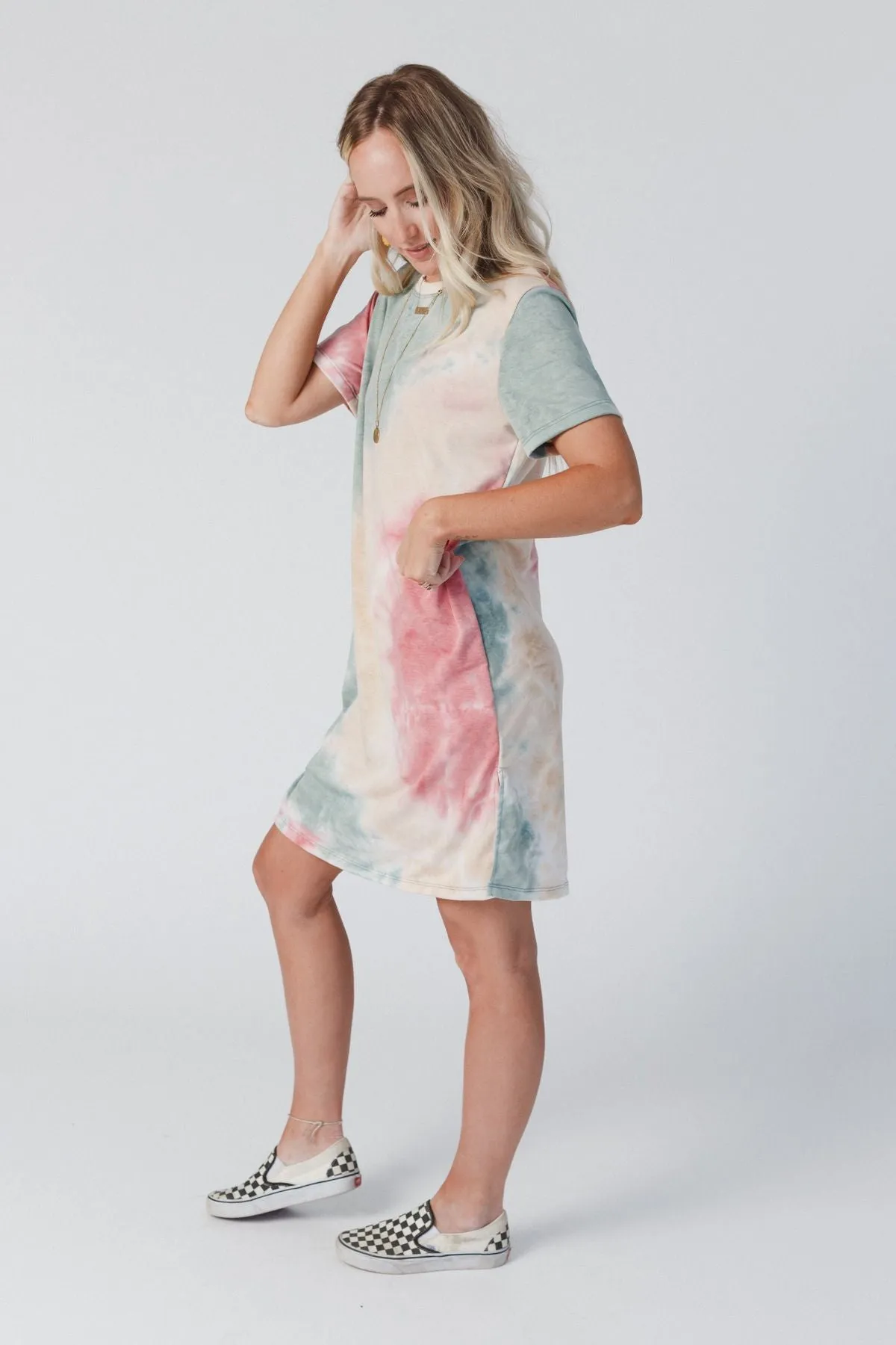 The Nest On The Daily Oversized Slit Tee Dress - Tie Dye