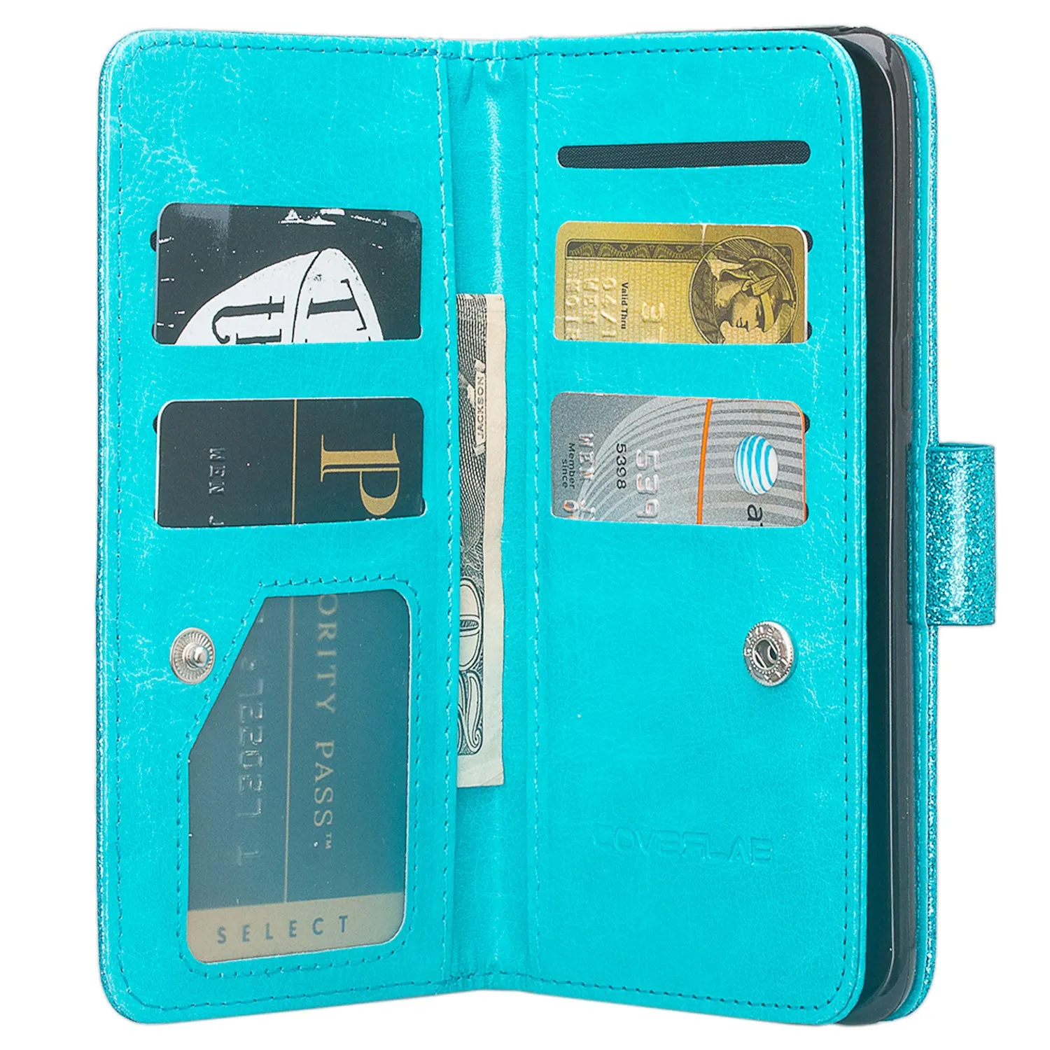 Tmobile REVVL, Alcatel A30 Plus, A30 Fierce, Alcatel Walters Case, Wrist Strap Glitter Bling Faux Leather Flip [Kickstand] Wallet Cover - Teal