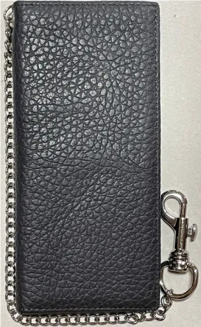 Top Notch Accessories Coffee Pebbled Leather Tall Wallet with Chain 420A-CF