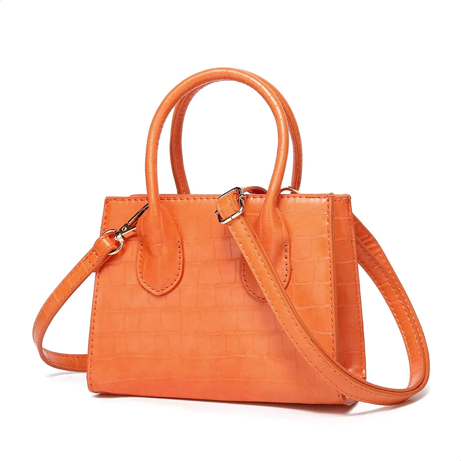 Trendy Orange Mini Purse Crocodile Pattern Handbag