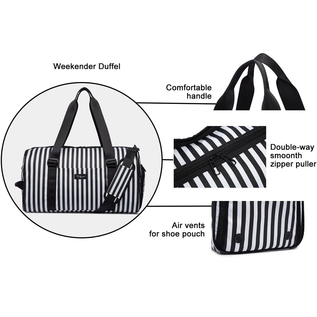 TUGUAN Large Capacity Water Resistant Polyester Unisex Travel Duffle Bag with Shoe Compartment (Stripe)