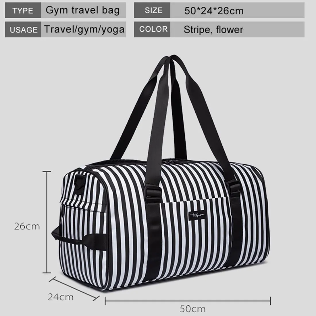 TUGUAN Large Capacity Water Resistant Polyester Unisex Travel Duffle Bag with Shoe Compartment (Stripe)