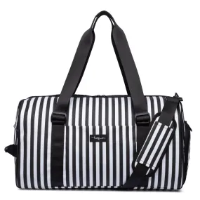 TUGUAN Large Capacity Water Resistant Polyester Unisex Travel Duffle Bag with Shoe Compartment (Stripe)