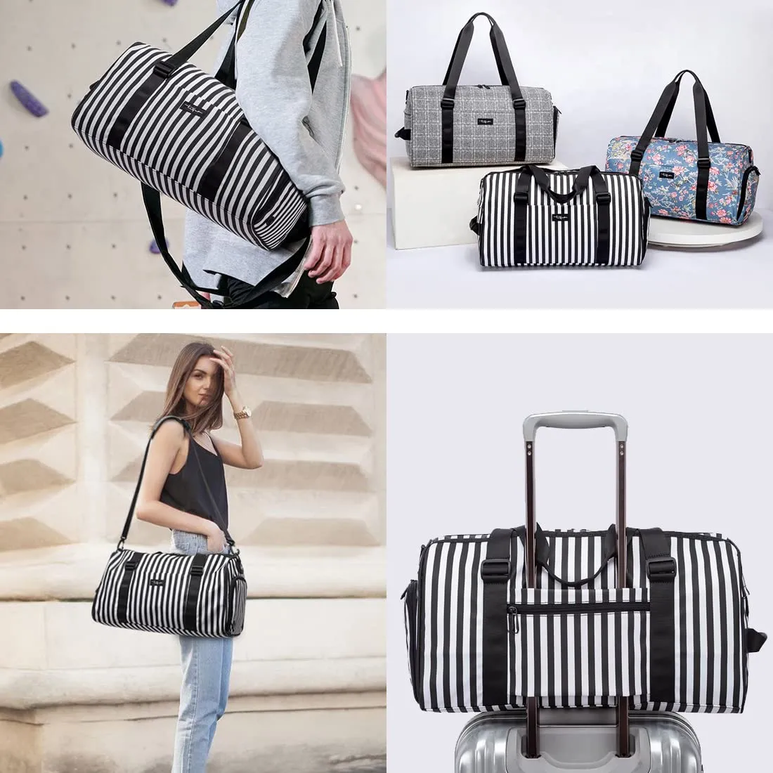 TUGUAN Large Capacity Water Resistant Polyester Unisex Travel Duffle Bag with Shoe Compartment (Stripe)