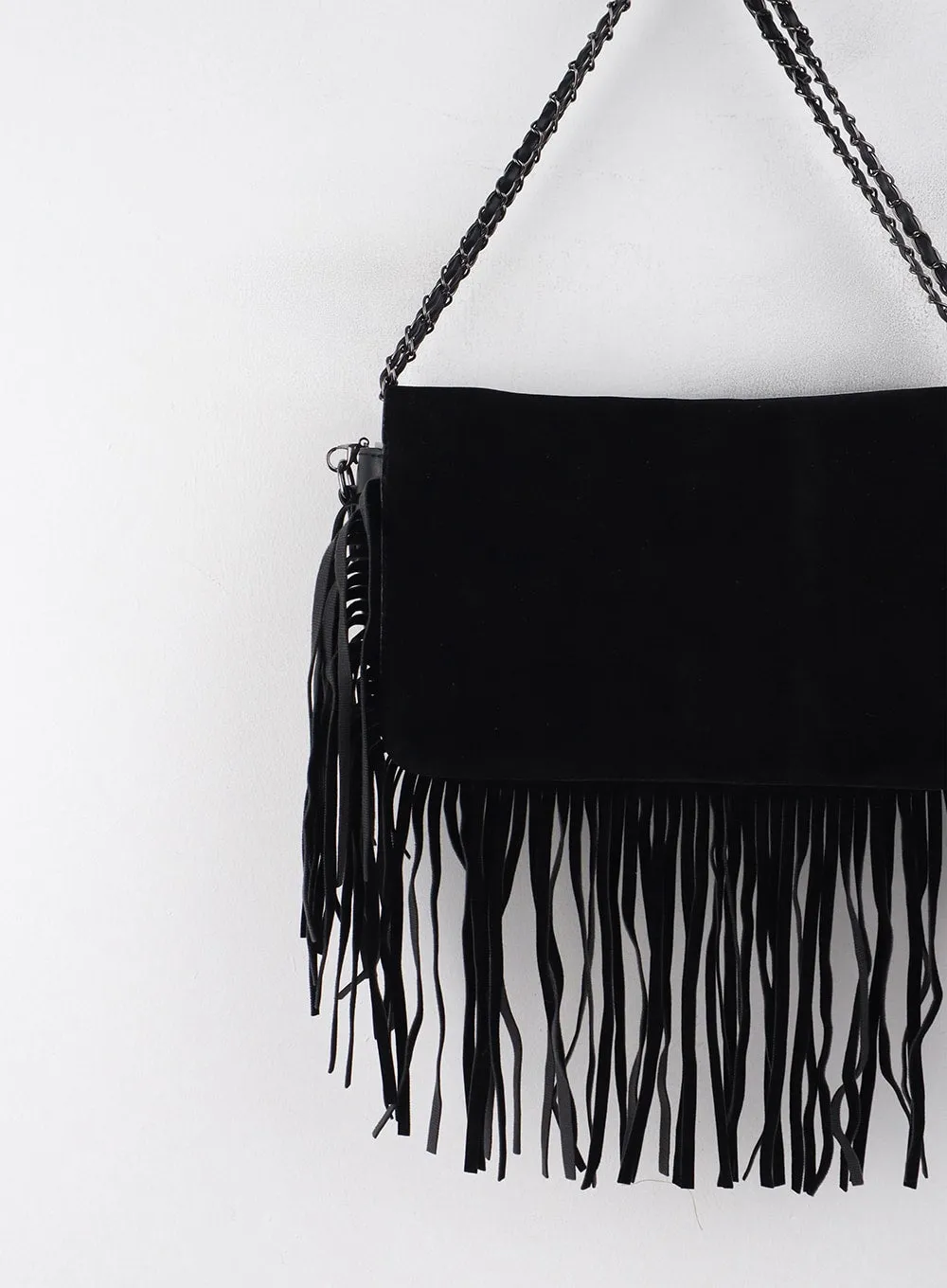 Two-Way Strap Fringe Suede Shoulder Bag CJ410