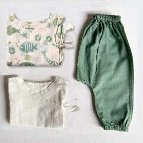 UNISEX ORGANIC KOI BAG - KOI MINT AND WHITE ANG   MINT PANTS