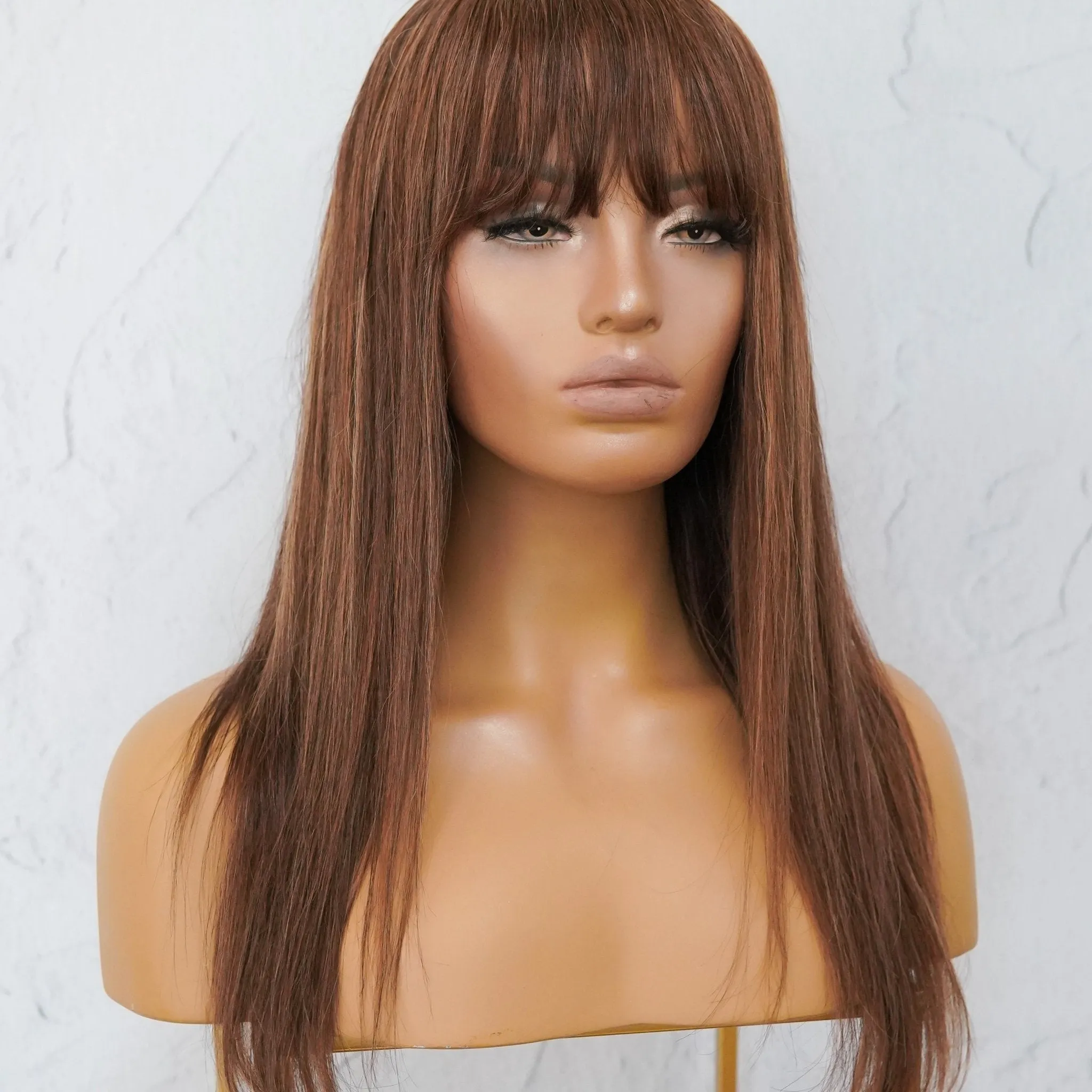 VICTORIA Brown Human Hair Fringe Wig