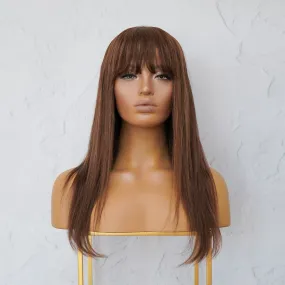 VICTORIA Brown Human Hair Fringe Wig