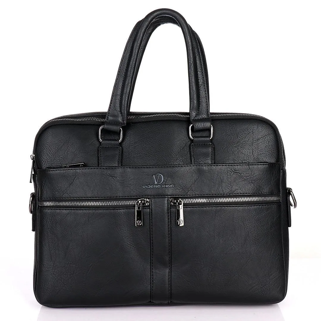 Videng King 2.0 Men's Authentic Leather Laptop Bag- Black