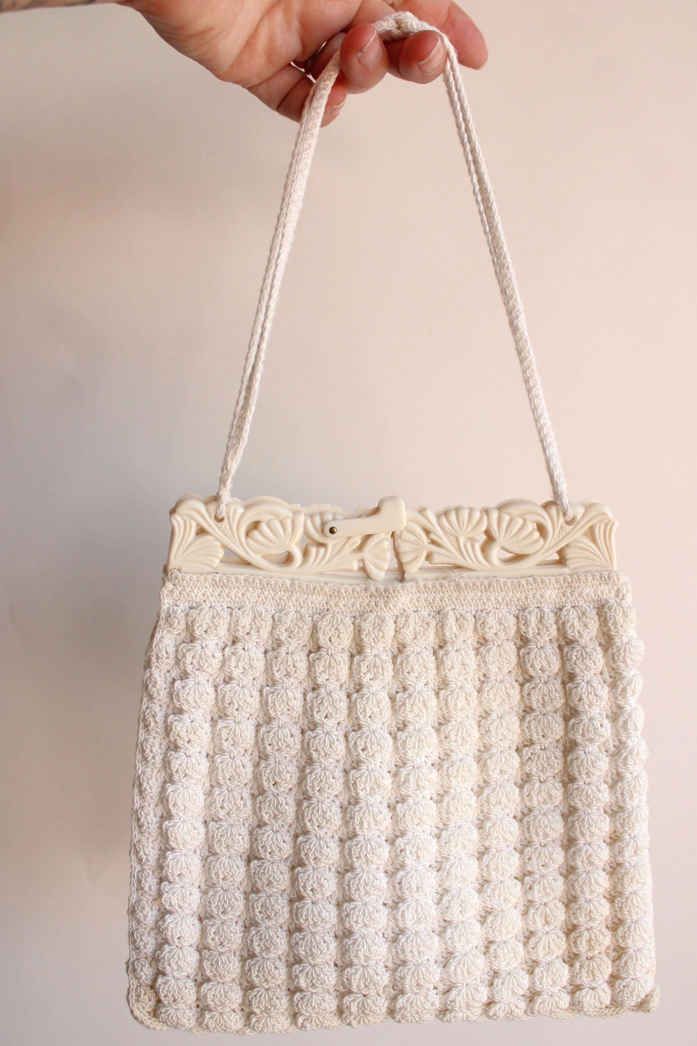 Vintage 1920 White Bag Purse Celluloid Clasp