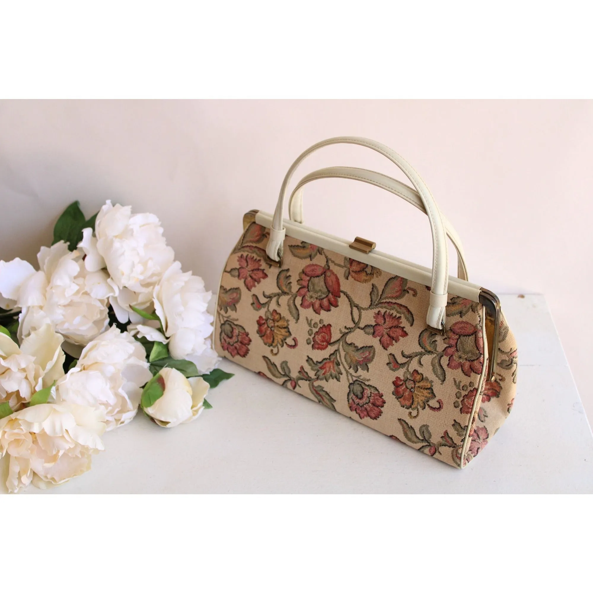 Vintage 1960s Verdi Floral Pattern Tapestry Bag