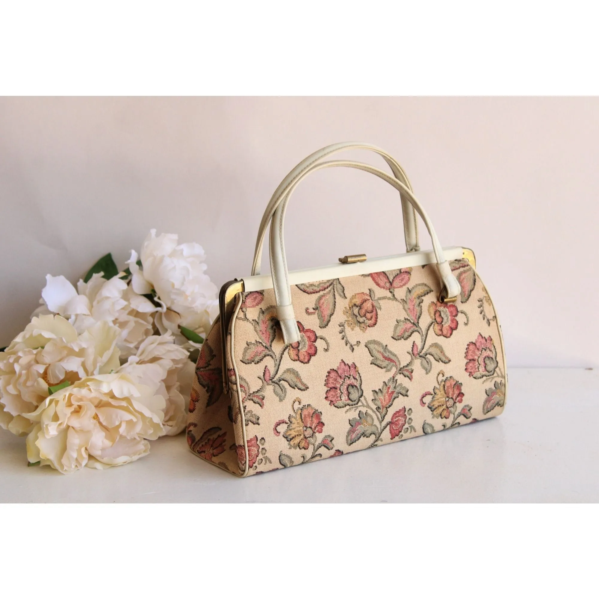 Vintage 1960s Verdi Floral Pattern Tapestry Bag