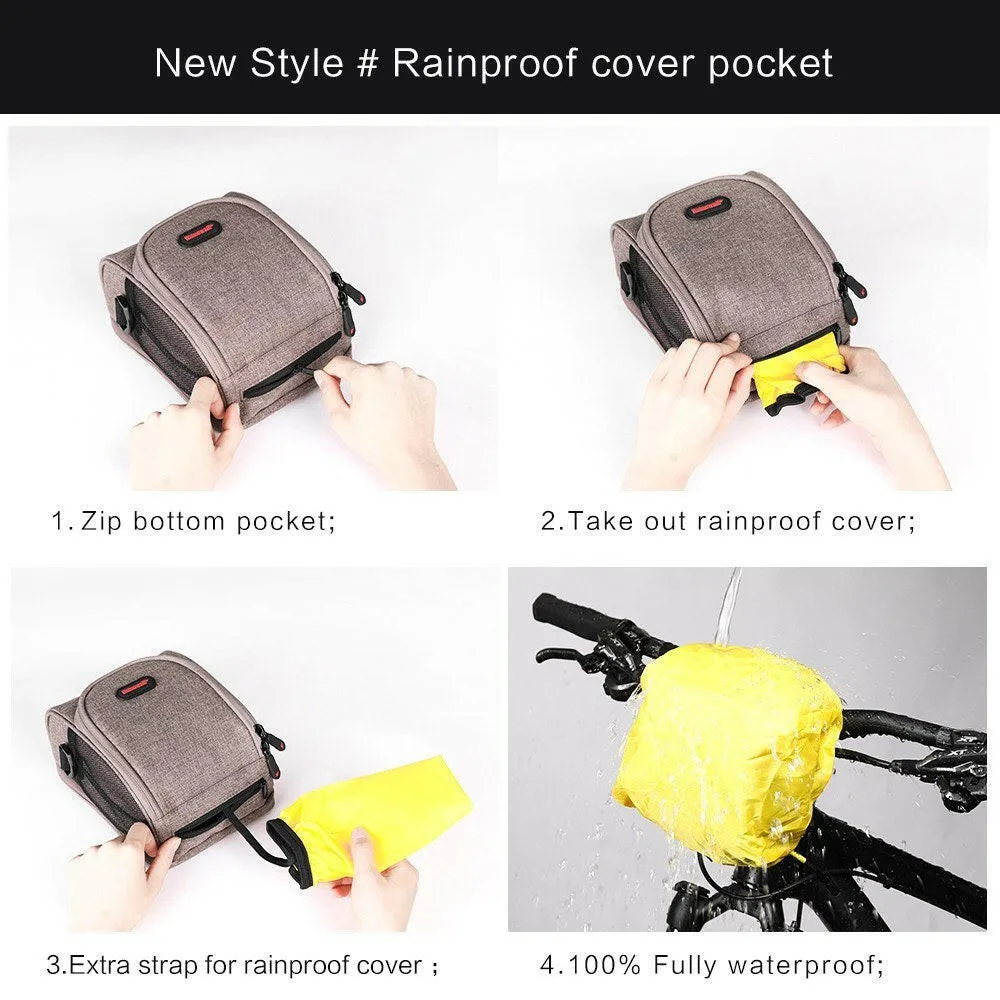 Waterproof Bicycle Handlebar Bag Front Bag Bike Cycling Cellphone Holder Bag Pannier Shoulder Bag with Rain Cover and Earphone Jack