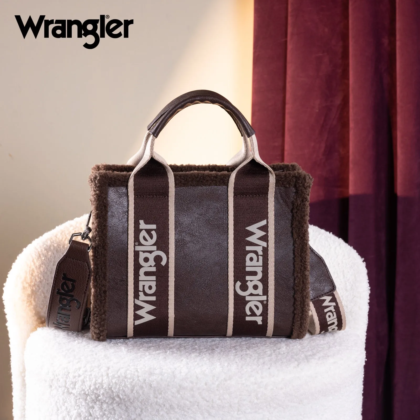 WG181-8120S  Wrangler Sherpa Small Canvas Tote/Crossbody - Coffee