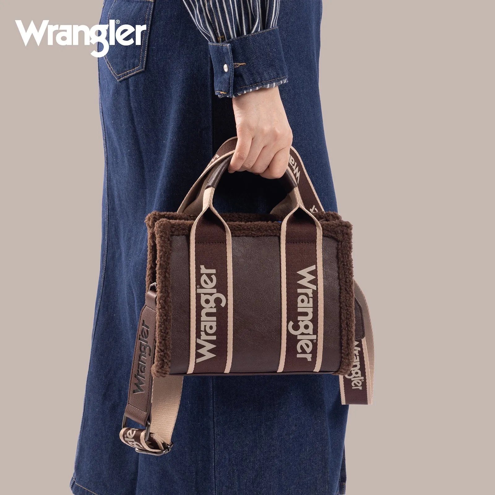 WG181-8120S  Wrangler Sherpa Small Canvas Tote/Crossbody - Coffee