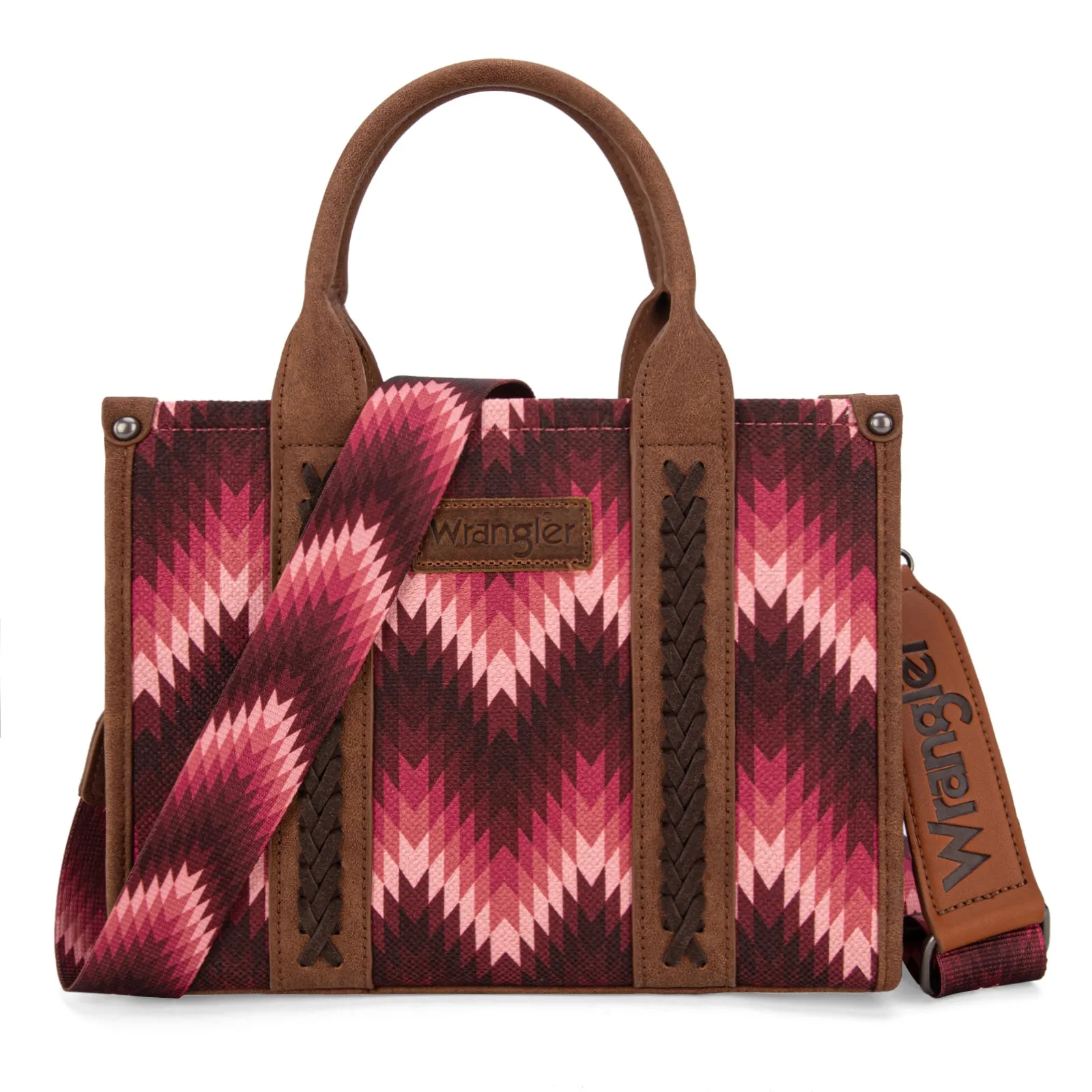 WG2211-8120S  Wrangler Southwestern Pattern Dual Sided Print Tote/Crossbody - DARK PINK