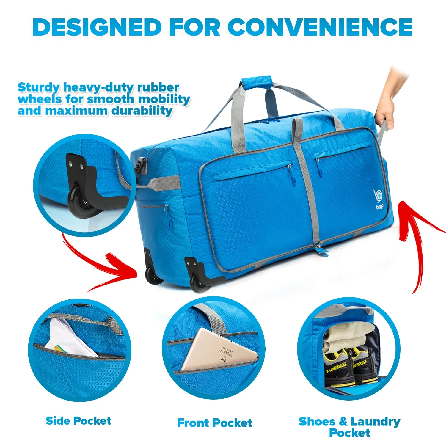 Wheeled Duffle Bag Luggage - 100L Large Rolling Duffel Bag 30 inch Folding Duffle Bag