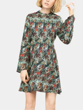 Wholesale Perkins Collar Long Sleeve Floral Print Ruffle Hem Mini Dress