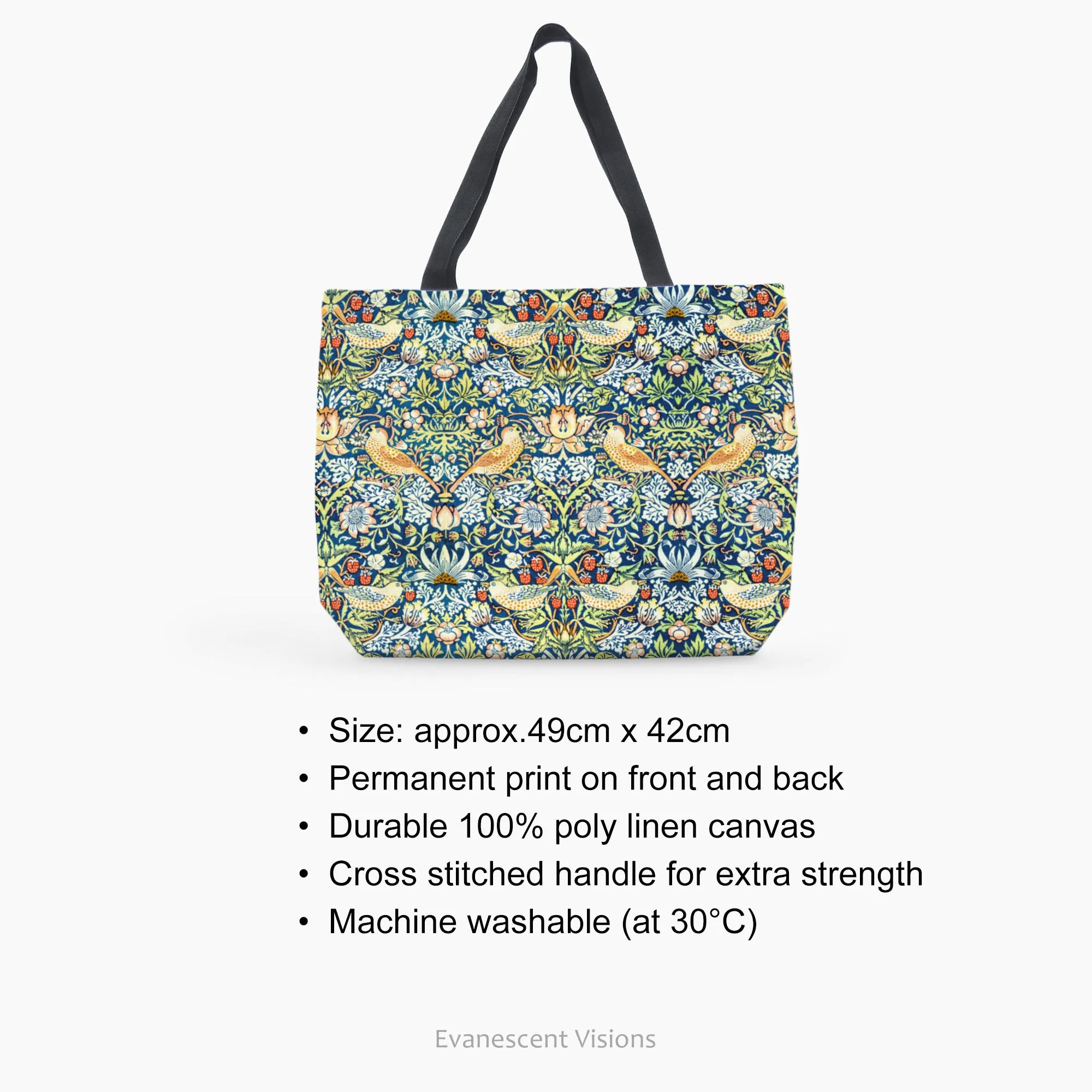 William Morris Patterned Large Canvas Art Tote Bag, Shopping Bag