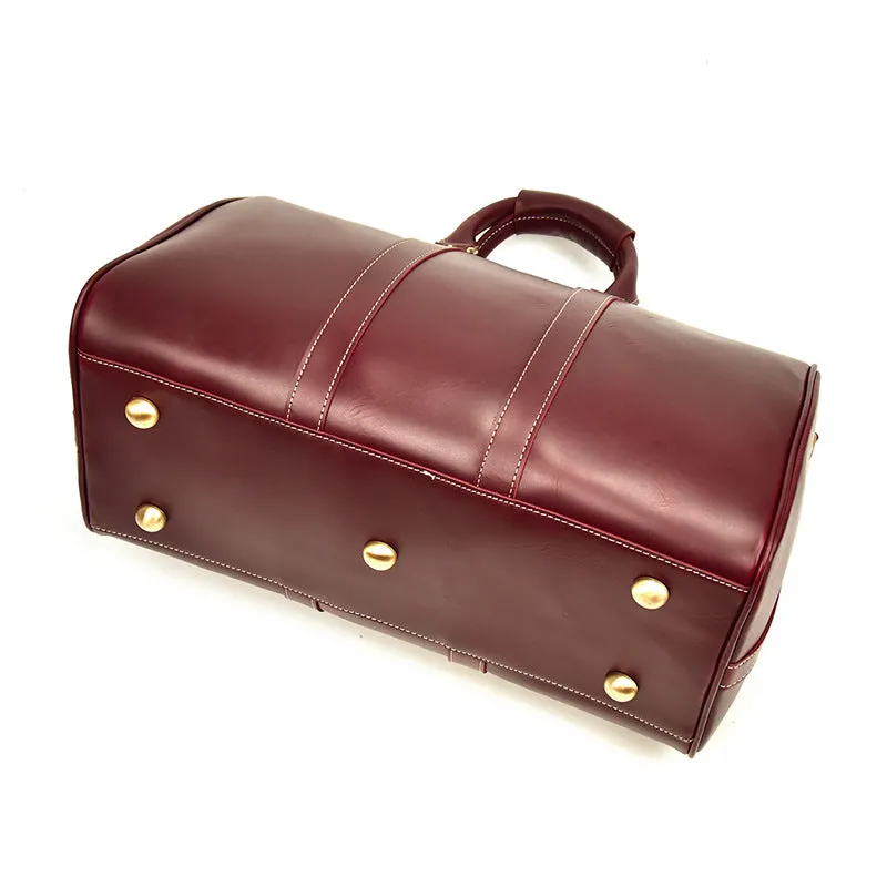 Wine Red Shoulder Leather Traveling Bag 9397