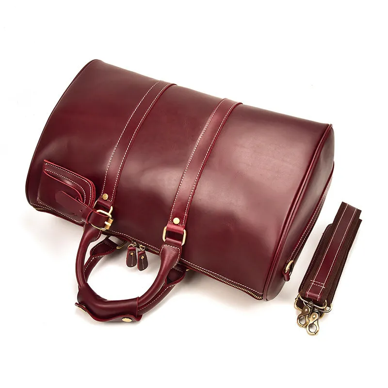 Wine Red Shoulder Leather Traveling Bag 9397