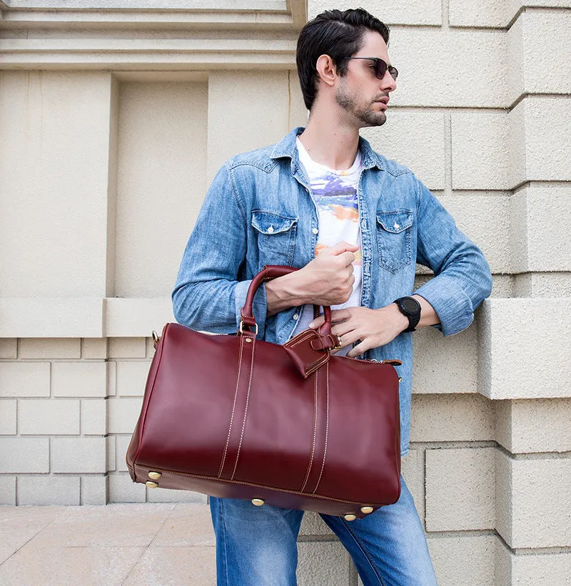 Wine Red Shoulder Leather Traveling Bag 9397