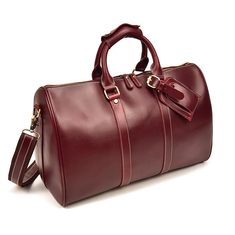 Wine Red Shoulder Leather Traveling Bag 9397