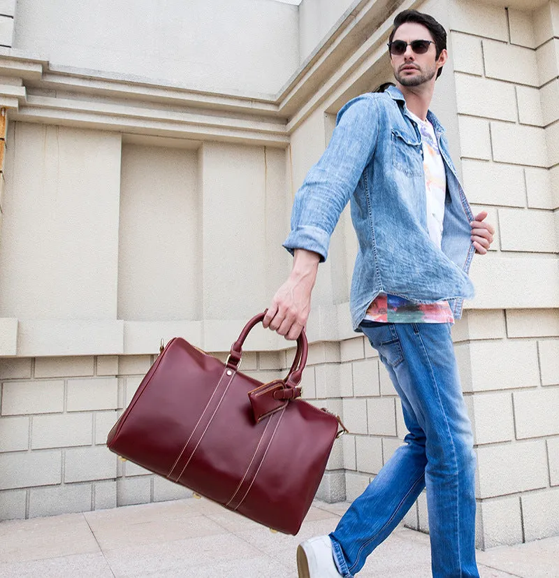 Wine Red Shoulder Leather Traveling Bag 9397