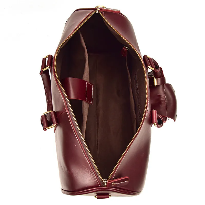 Wine Red Shoulder Leather Traveling Bag 9397