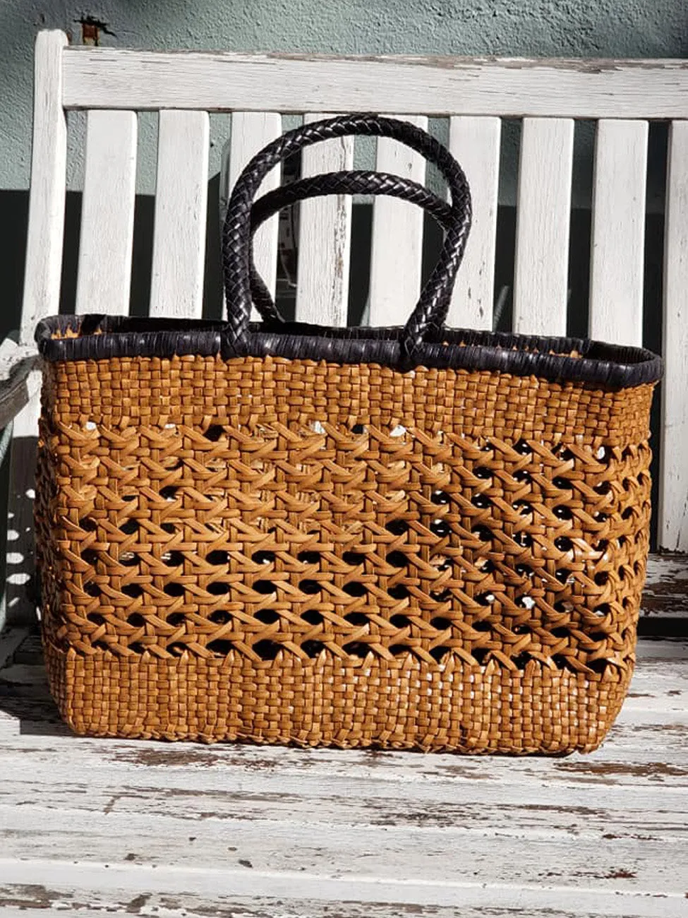 Woven Leather Large Tote Bag Wicker