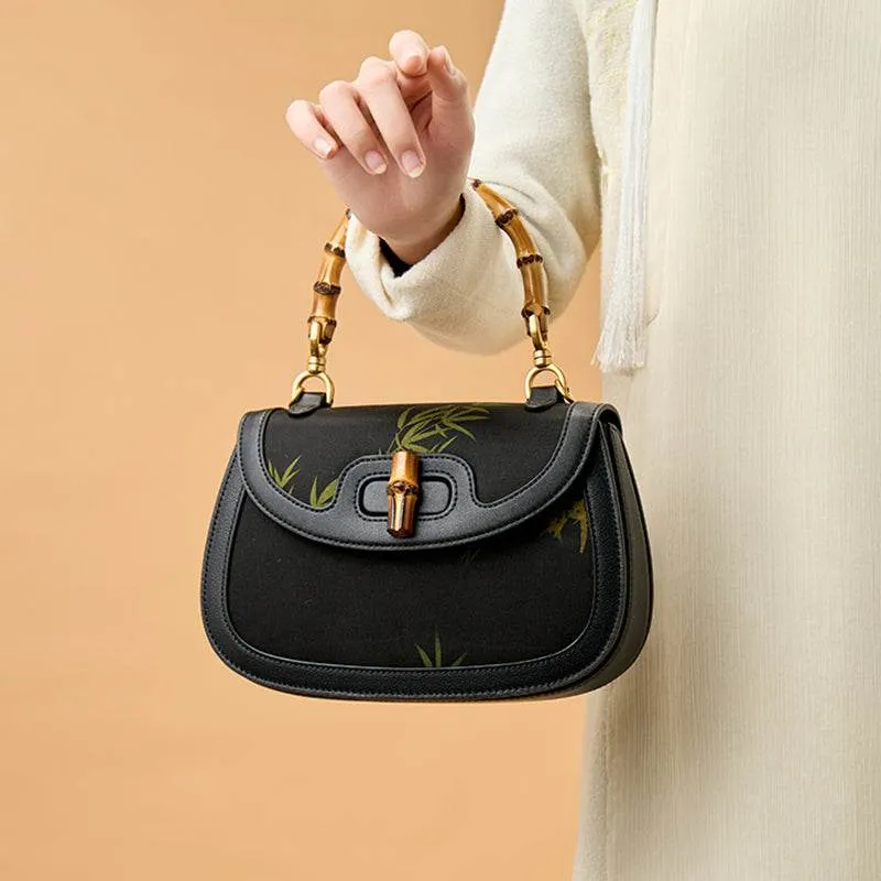 Xiangyunsha Print Crossbody  Bamboo Handle Bag for Women