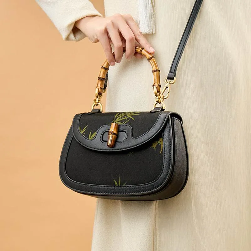 Xiangyunsha Print Crossbody  Bamboo Handle Bag for Women