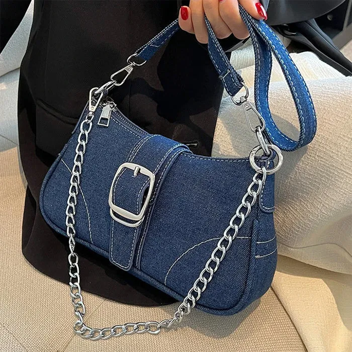 Y2K Denim Baguette Bag