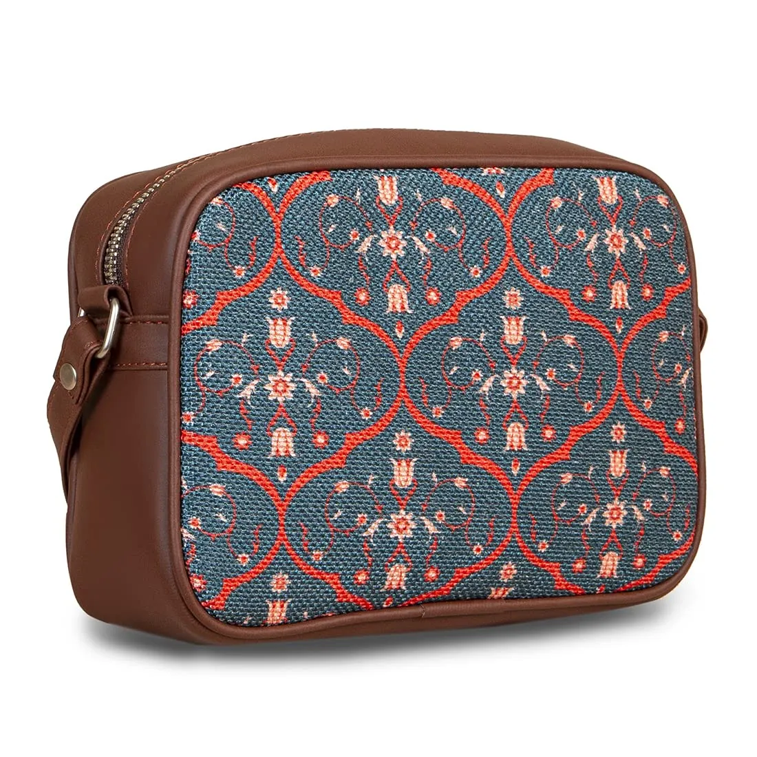 ZOUK Handmade Vegan Leather Sheesh Mahal Jaali Motif Print Women's Sling Bags With Adjustable Shoulder Strap